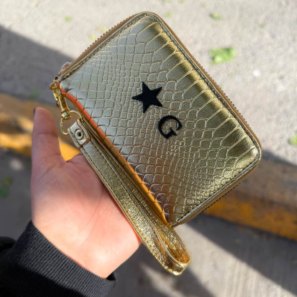 Cartera Mini Python Dorado Herraje Oro