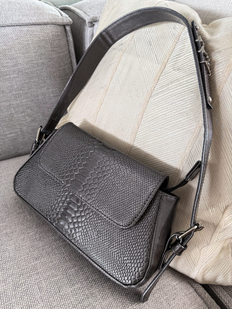 Renata Python Charol Acero Herraje Plata