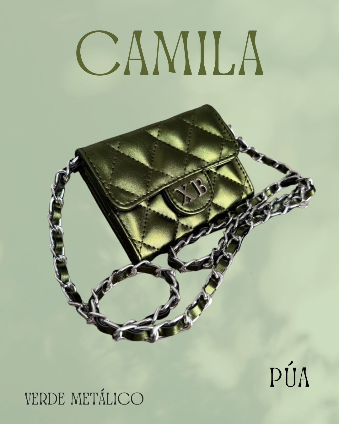 Camila Verde Metálico Cadena Plata