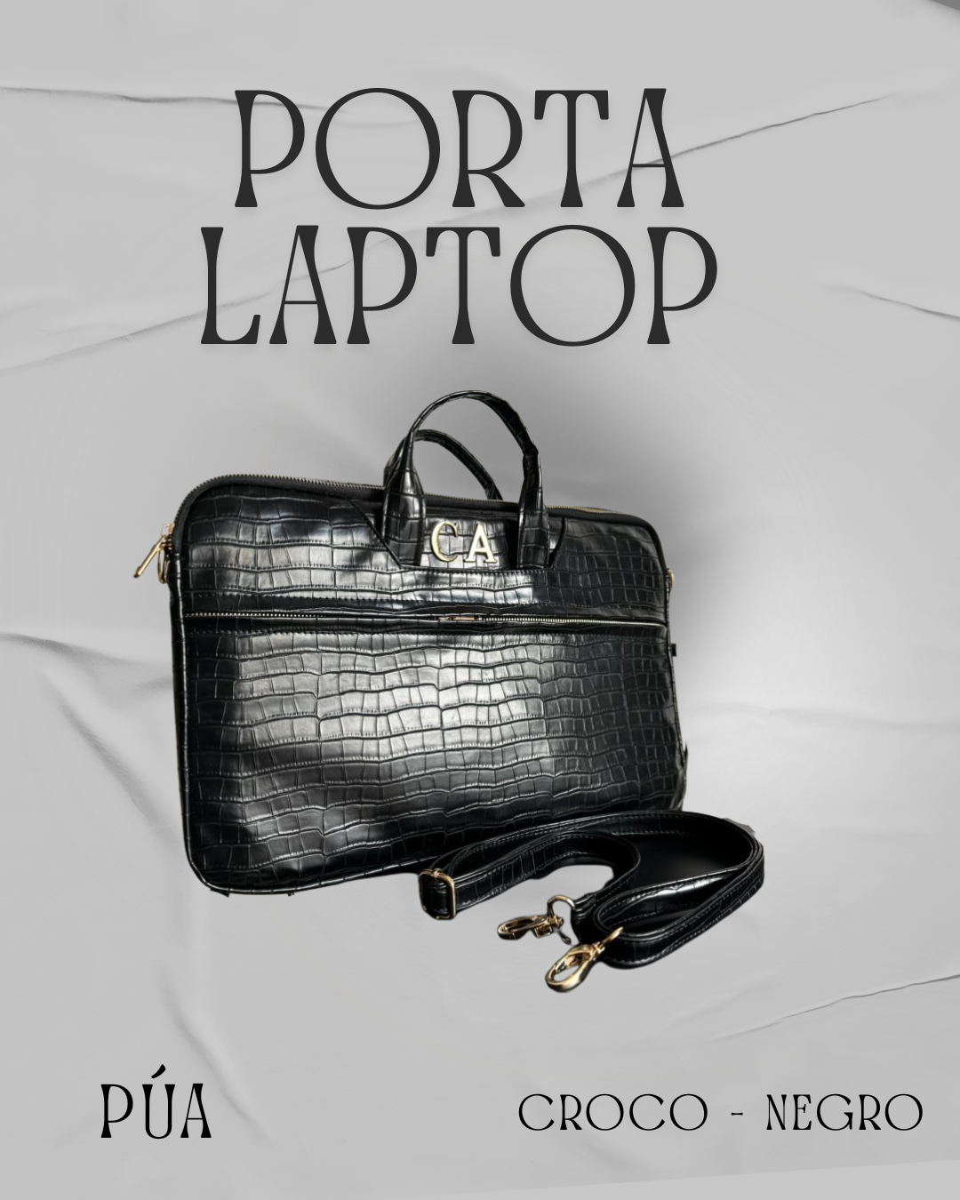 Porta Laptop Croco Negro