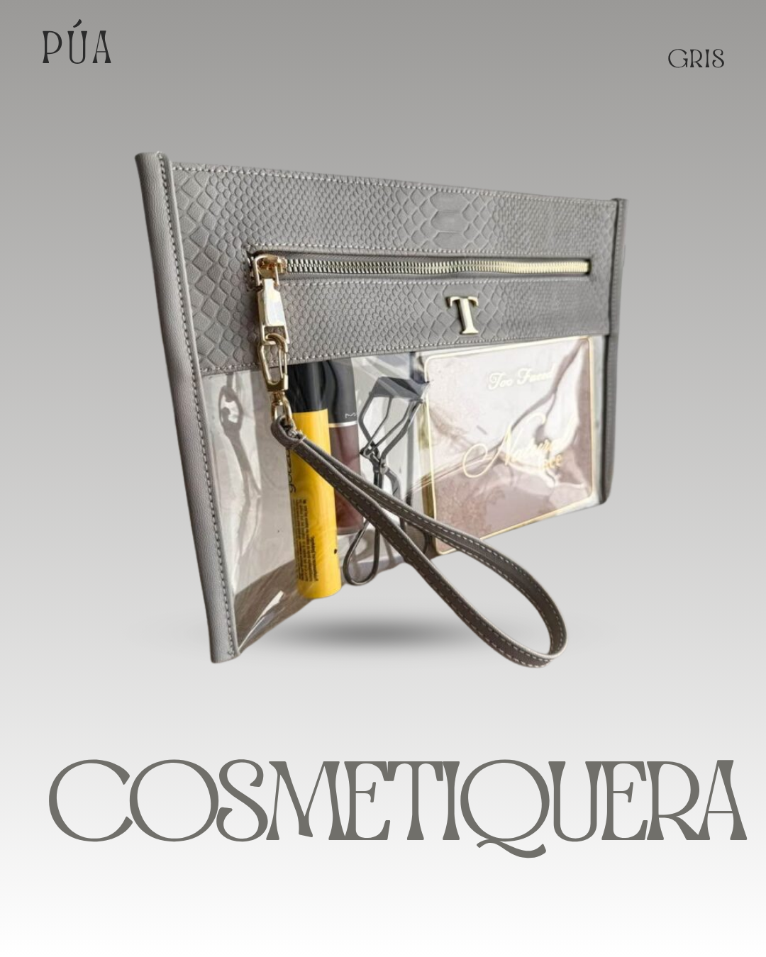 Cosmetiquera Transparente - Gris