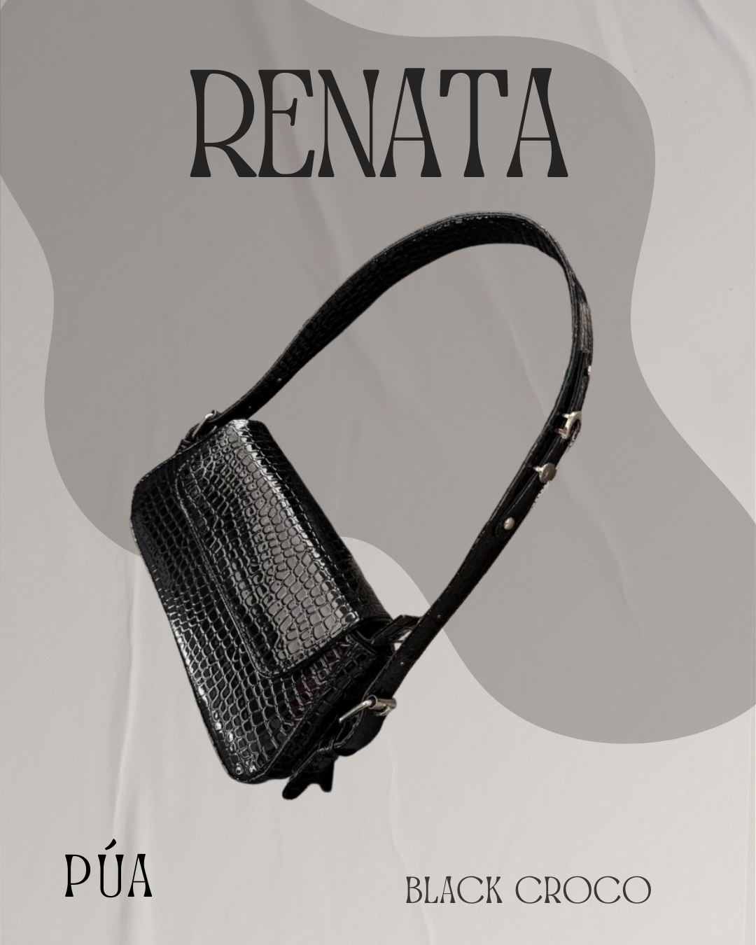 Renata Black Croco Herraje Plata