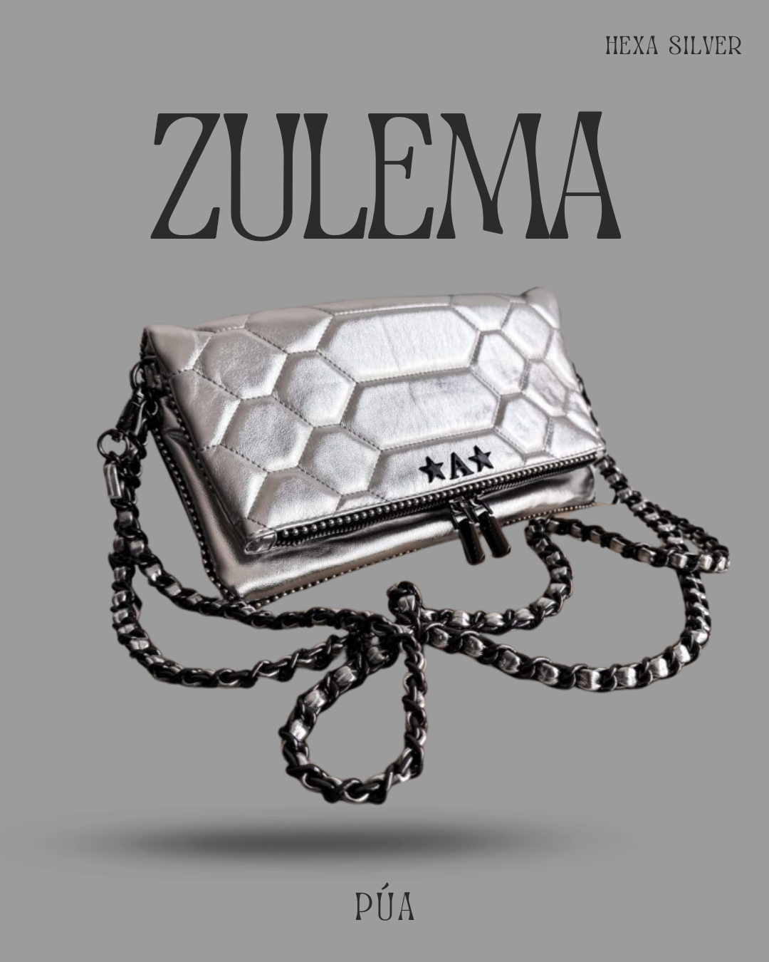 Zulema Hexa Silver - Herrajes Negro + Filo De puntos