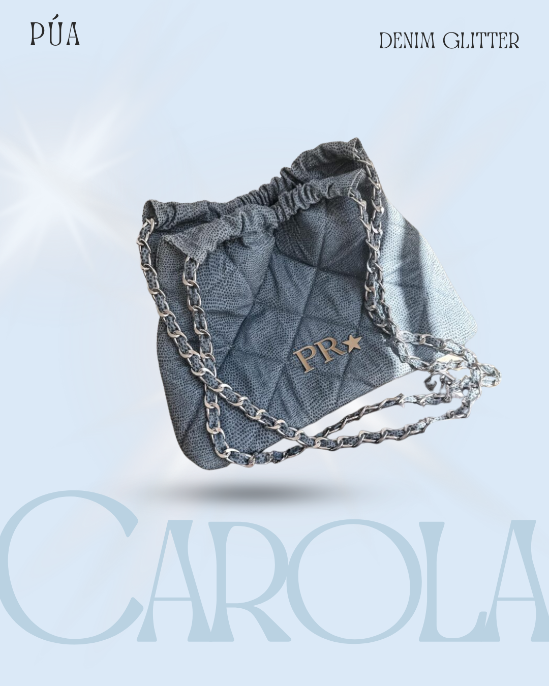 Carola Denim Glitter - Cadena Plata