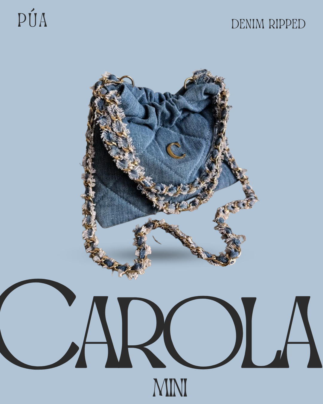 Carola Mini Denim Ripped - Cadena Oro