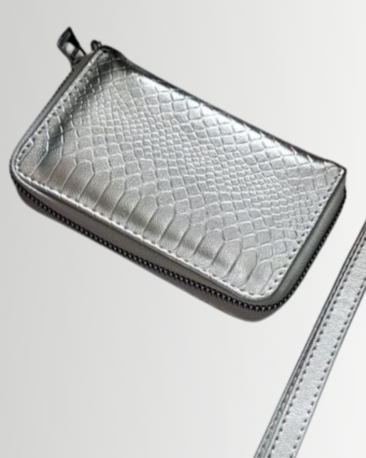 Cartera Mini Python Silver Herraje Plata