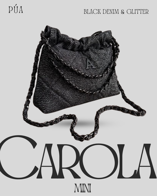 Carola Mini Black Denim & Glitter - Cadena Negra