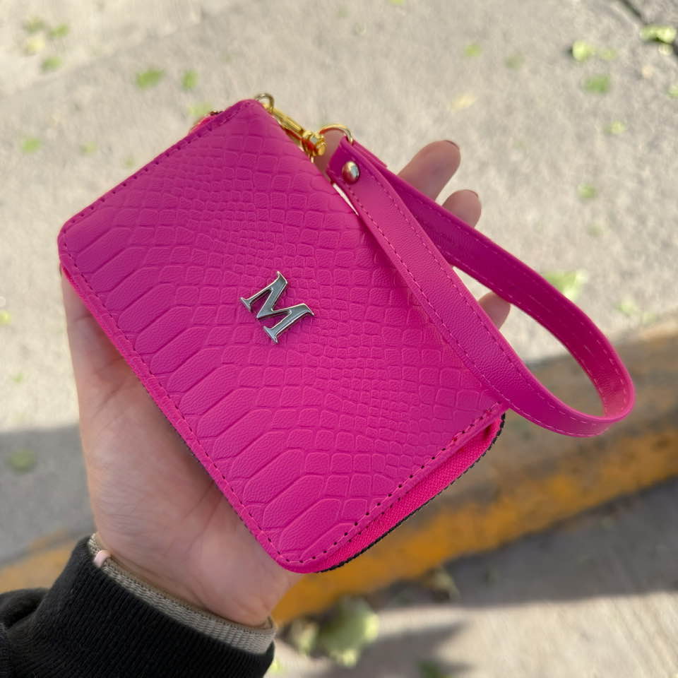 Cartera Mini Python Fuscia Herraje Oro