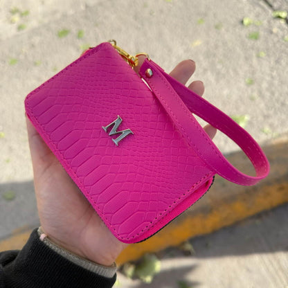 Cartera Mini Python Fuscia Herraje Oro