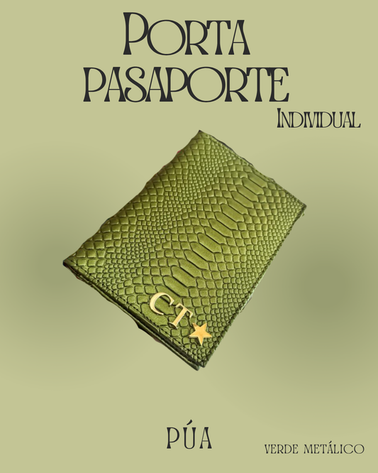 Porta pasaporte Individual Verde Metálico