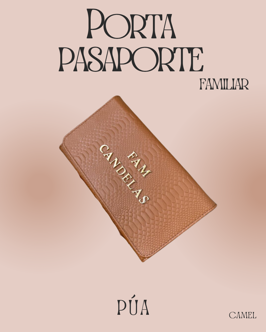 Porta Pasaporte Familiar Camel