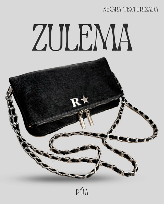 Zulema Negra Texturizada - Herrajes Plata