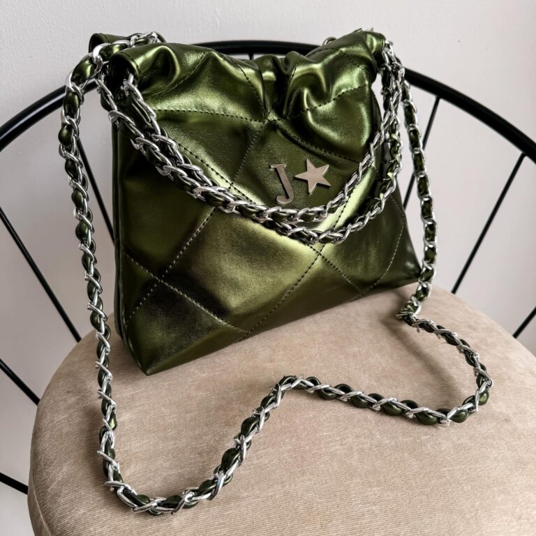 Carola Mini Verde Metalizado - Cadena Plata