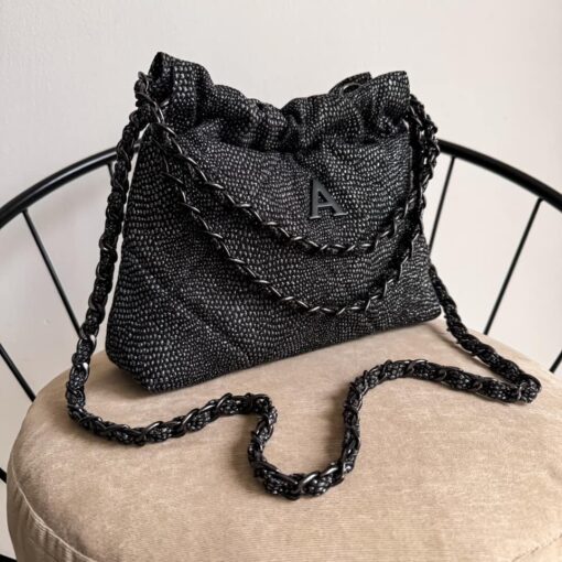 Carola Mini Black Denim & Glitter - Cadena Negra