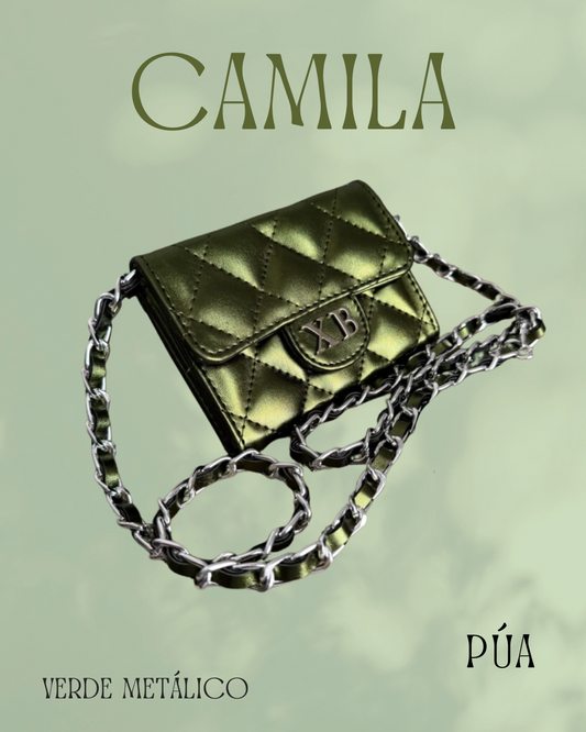 Camila Verde Metálico Cadena Plata
