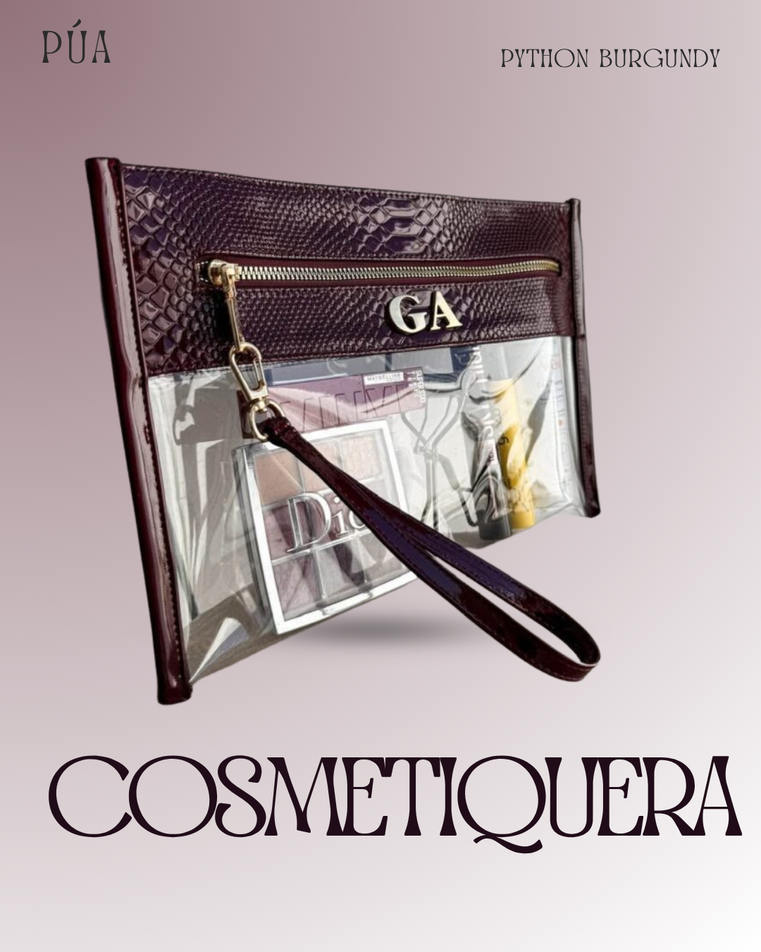 Cosmetiquera Transparente - Python Burgundy