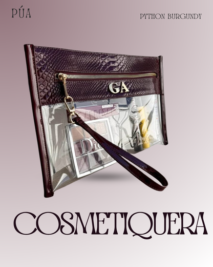 Cosmetiquera Transparente - Python Burgundy