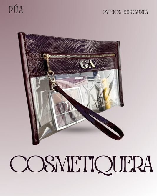 Cosmetiquera Transparente - Python Burgundy