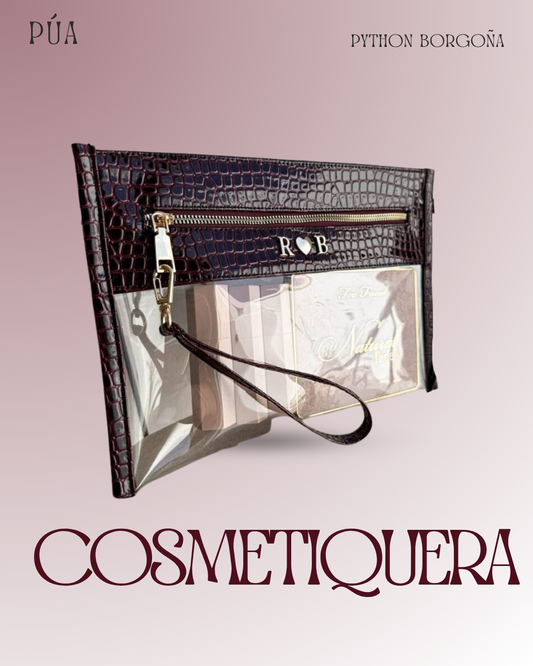 Cosmetiquera Transparente - Python Borgoña