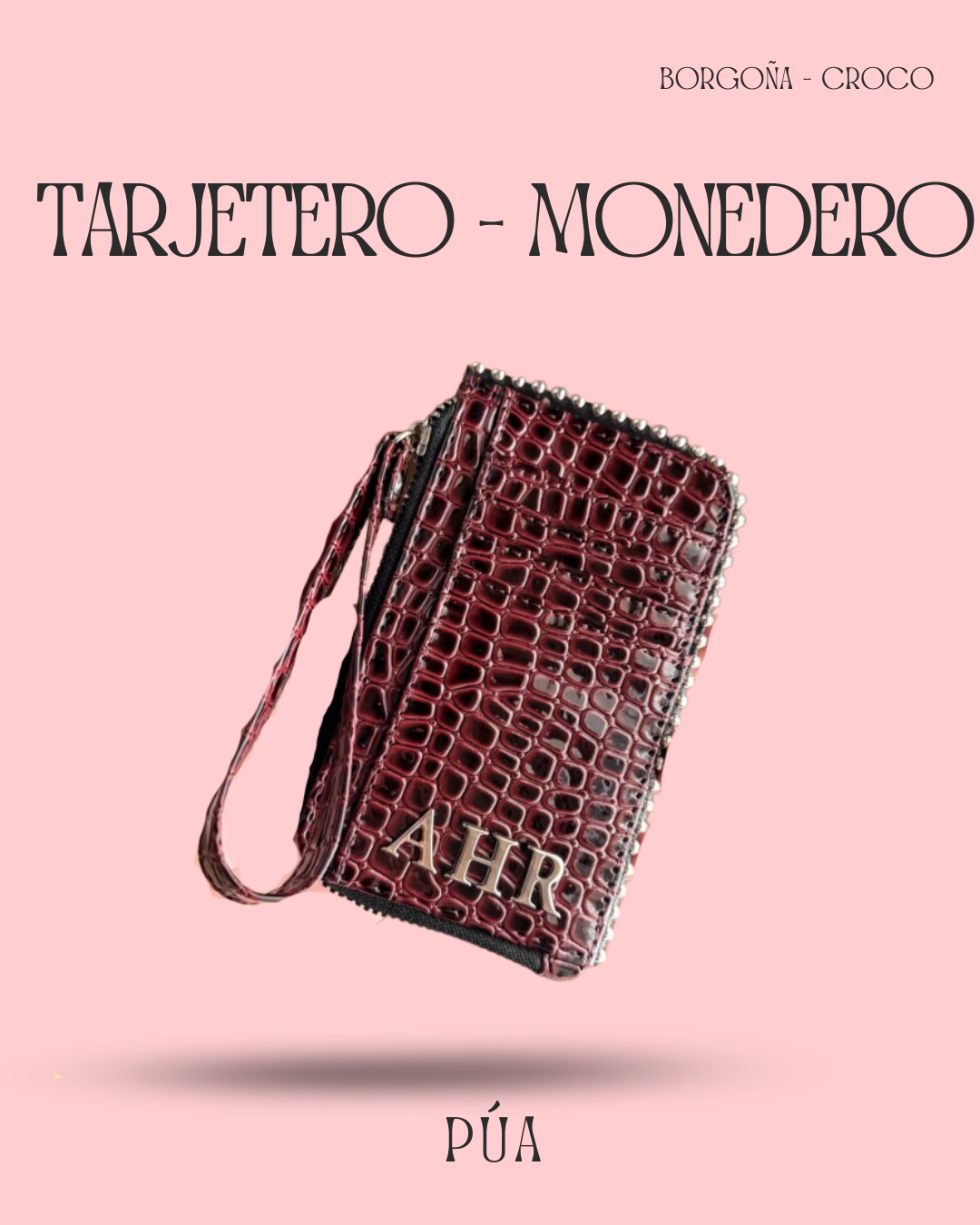 Tarjetero-Monedero Borgoña Croco