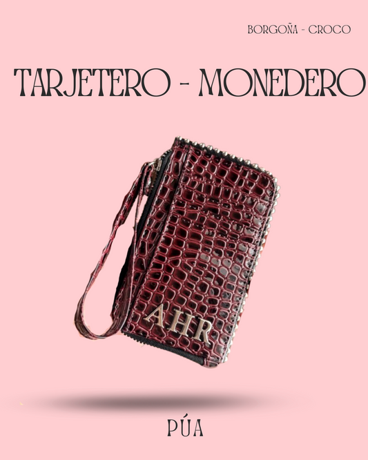 Tarjetero-Monedero Borgoña Croco