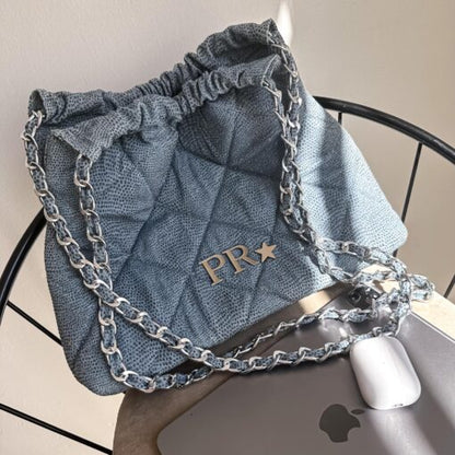 Carola Denim Glitter - Cadena Plata