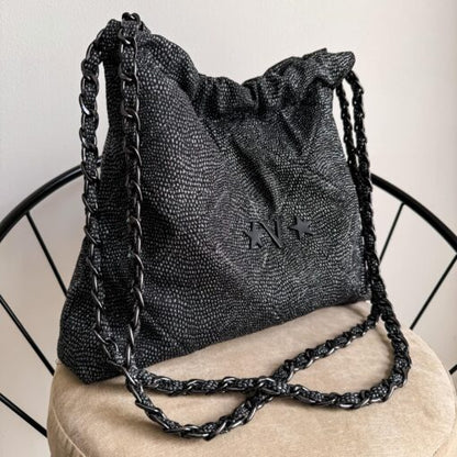 Carola Denim Black Glitter - Cadena Negra