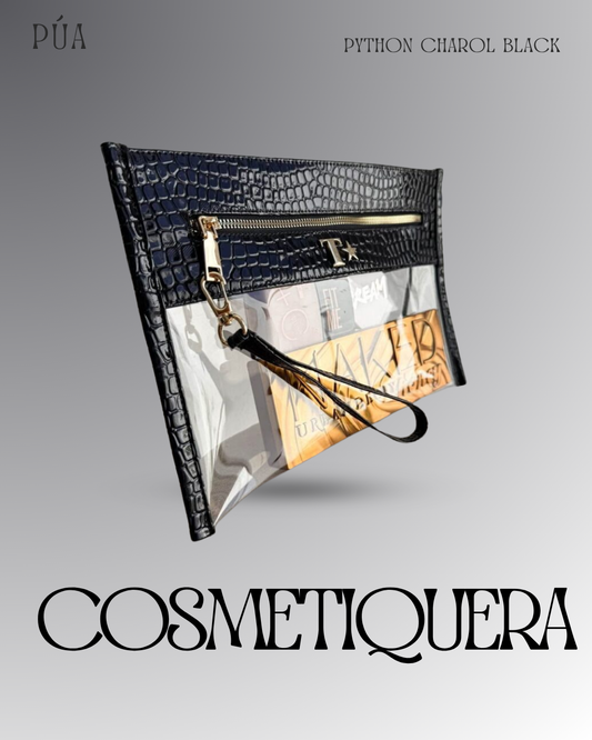 Cosmetiquera Transparente - Python Charol Black