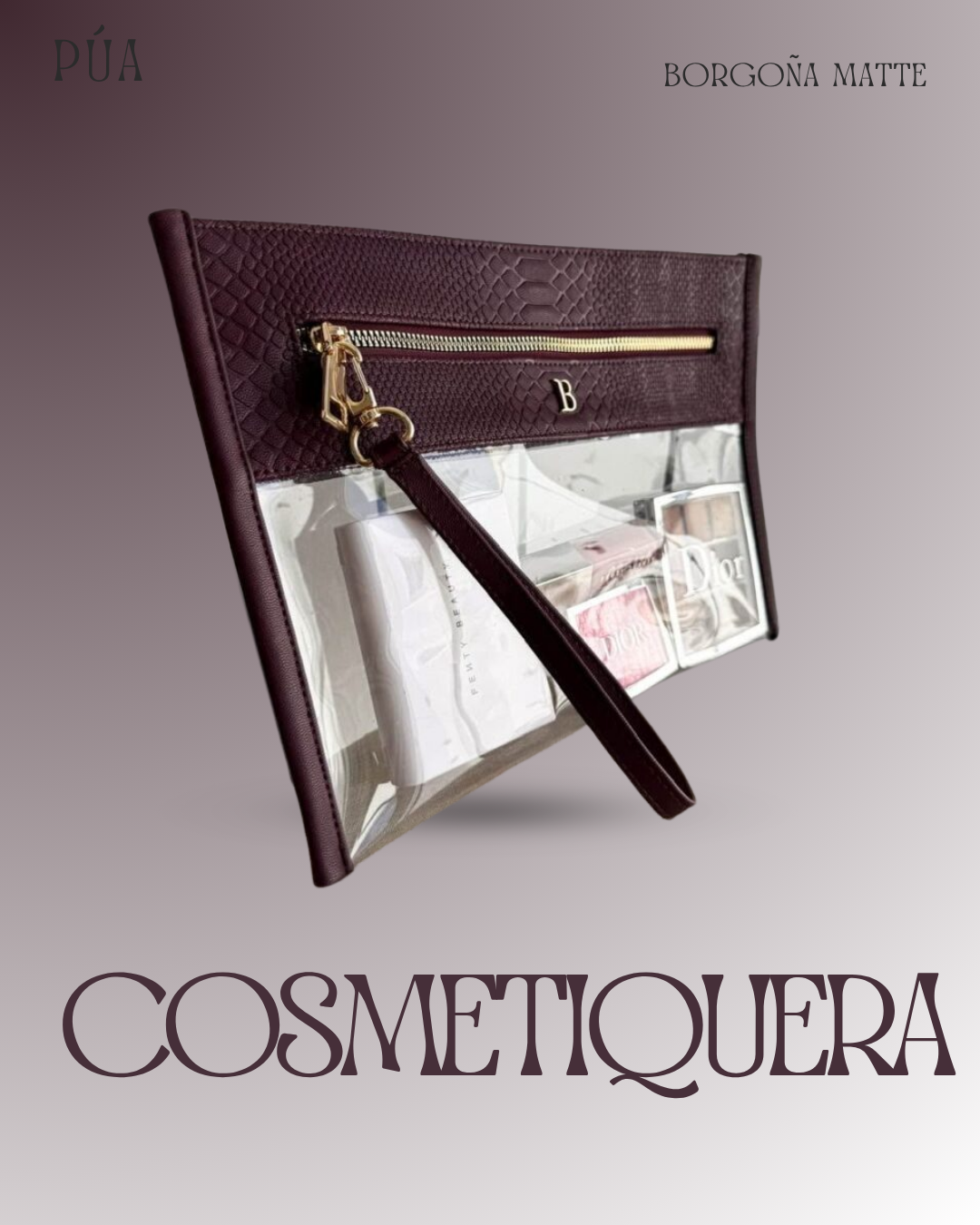 Cosmetiquera Transparente - Borgoña Matte