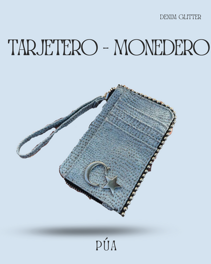 Tarjetero-Monedero Denim Glitter