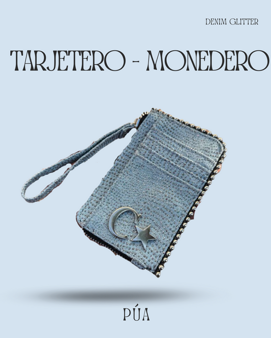 Tarjetero-Monedero Denim Glitter