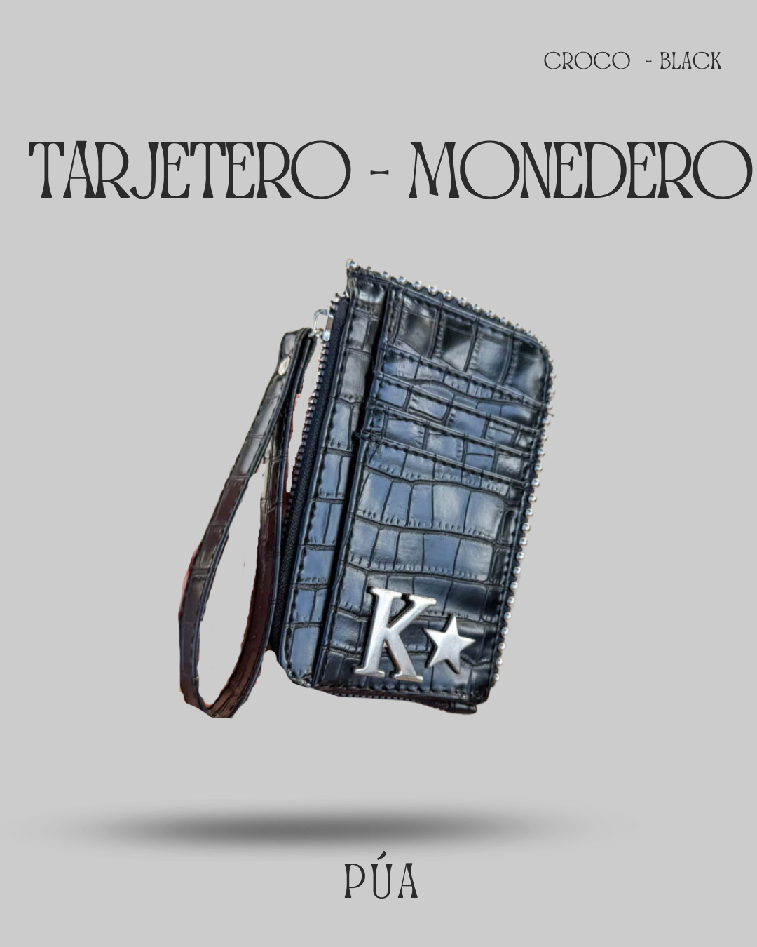 Tarjetero-Monedero Croco Black