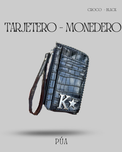 Tarjetero-Monedero Croco Black