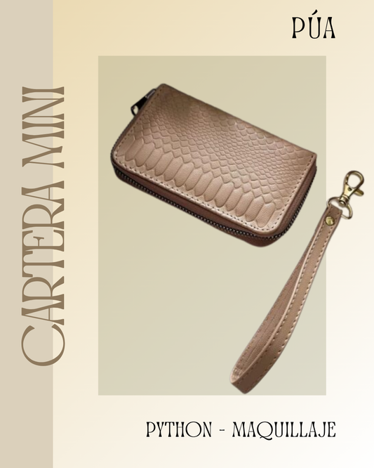 Cartera Mini Python Maquillaje Herraje Oro