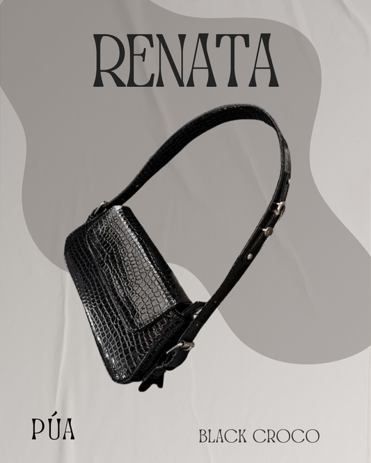 Renata Black Croco Herraje Plata