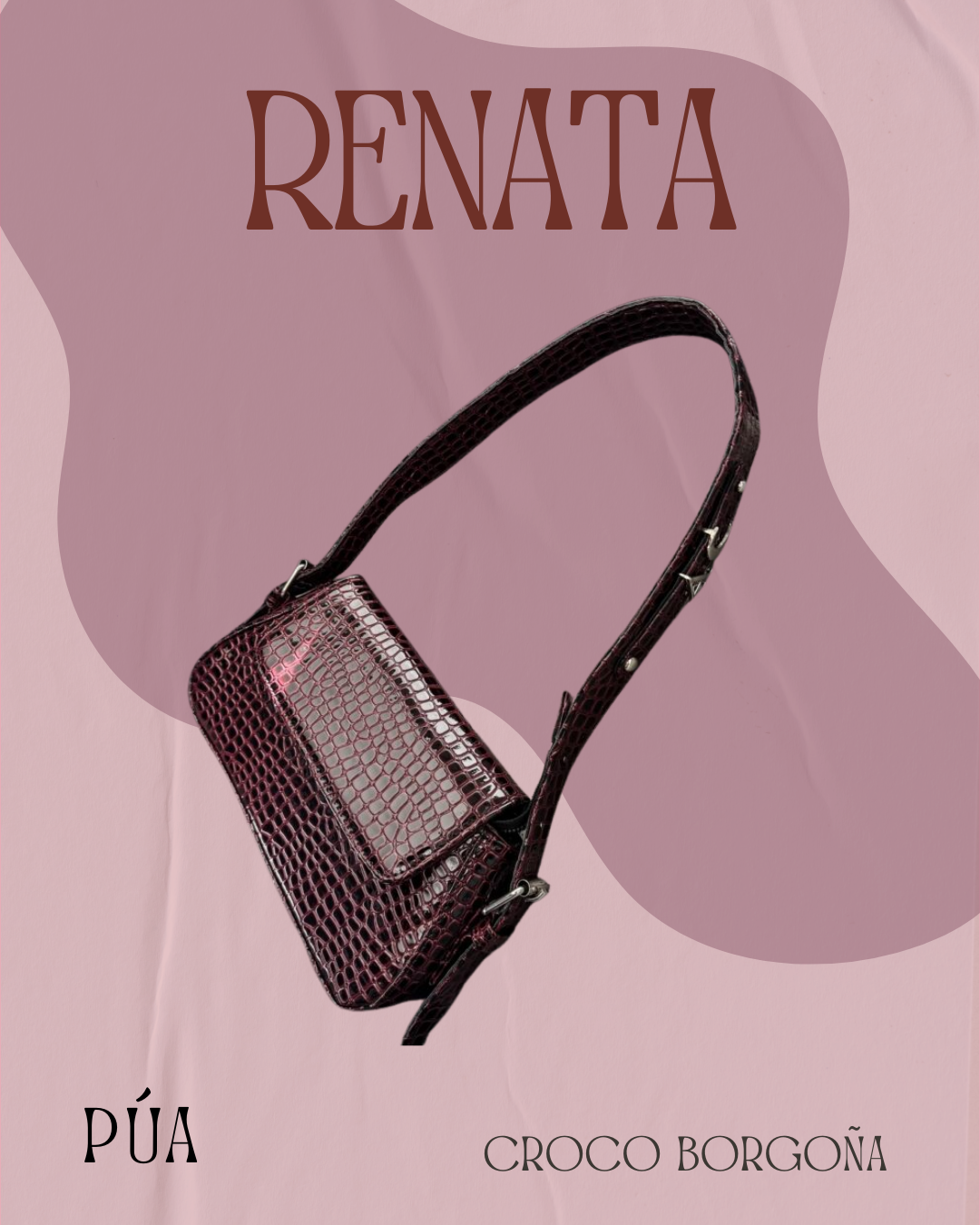 Renata Croco Borgoña Herraje Plata