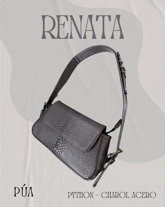 Renata Python Charol Acero Herraje Plata