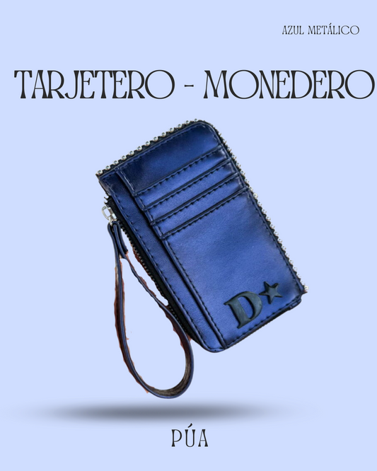 Tarjetero-Monedero Azul Metálico