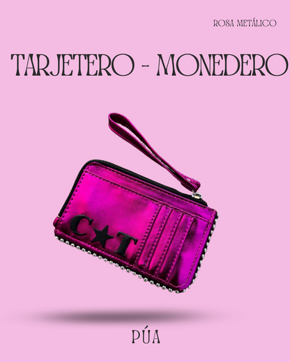 Tarjetero-Monedero Rosa Metálico