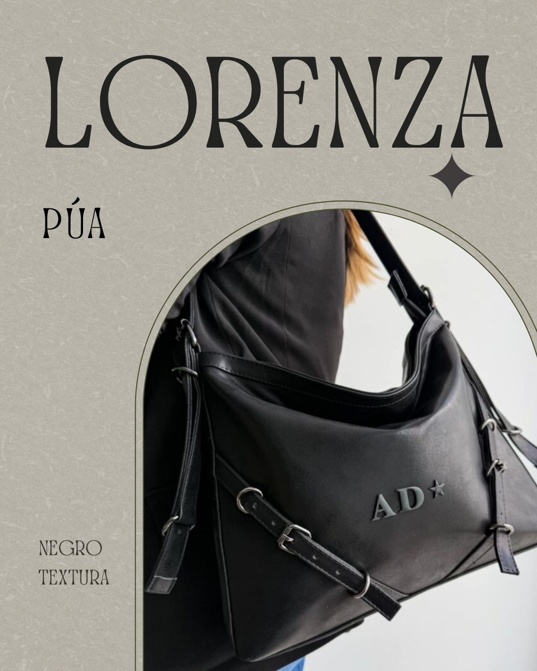 Lorenza Negro Textura Herrajes Negros