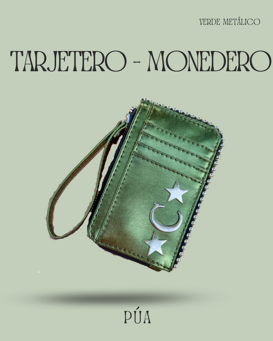 Tarjetero-Monedero Verde Metálico