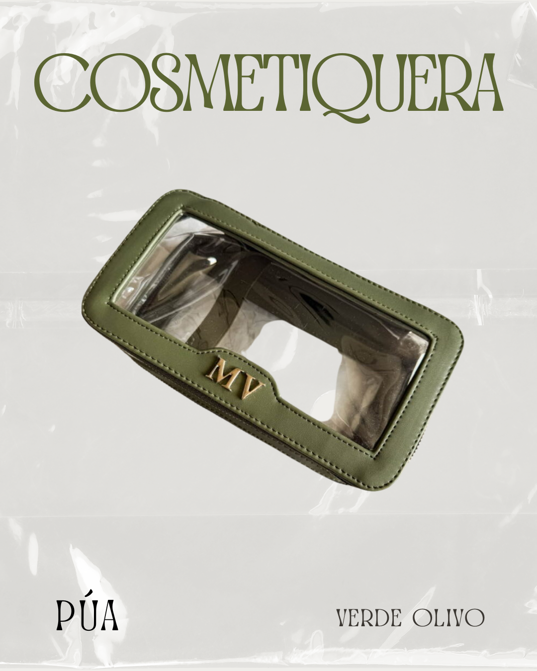 Cosmetiquera Doble Mica Verde Olivo