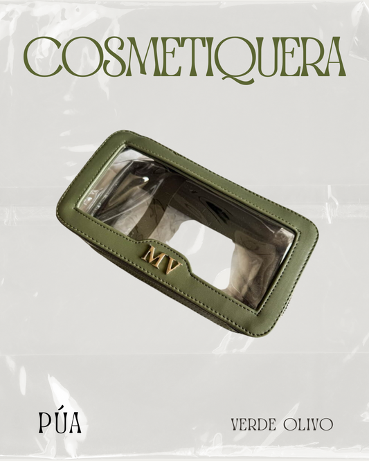 Cosmetiquera Doble Mica Verde Olivo