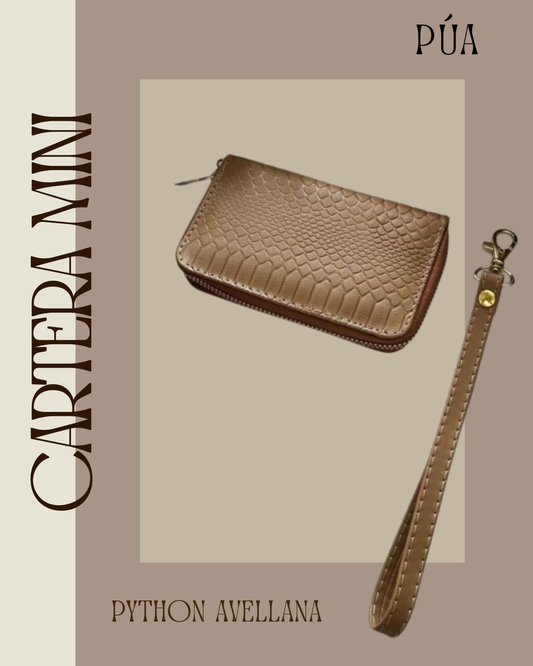 Cartera Mini Python Avellana Herraje Oro