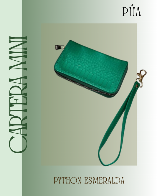 Cartera Mini Python Esmeralda Herraje Oro