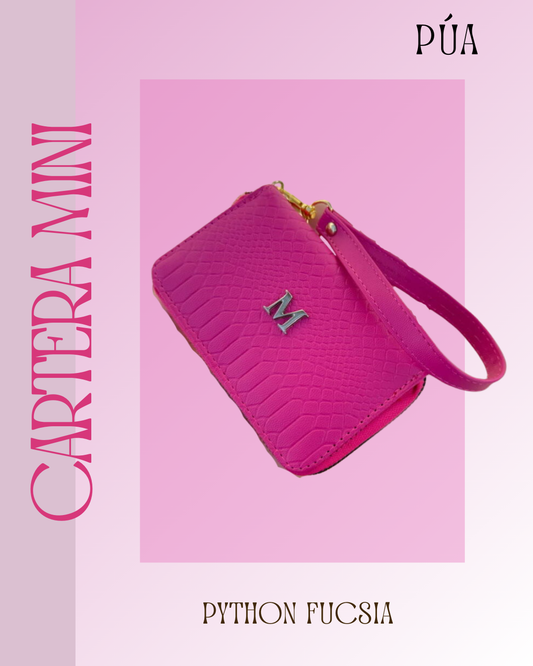 Cartera Mini Python Fuscia Herraje Oro