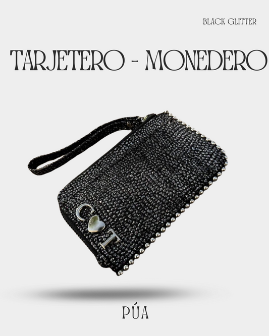 Tarjetero-Monedero Black Glitter