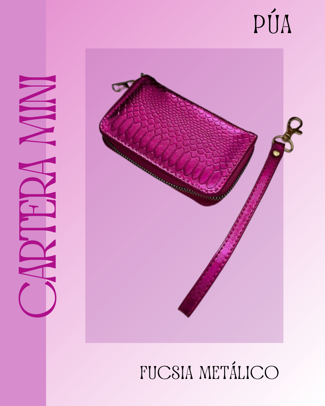 Cartera Mini Fucsia Metálico Herraje Oro