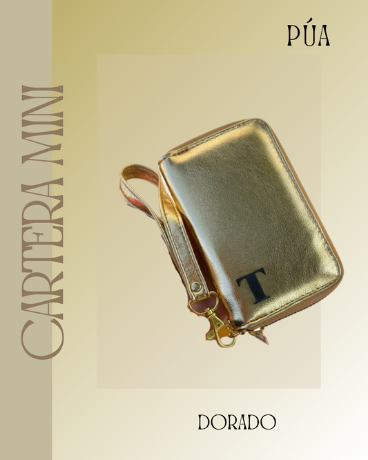 Cartera Mini Dorado Herraje Oro
