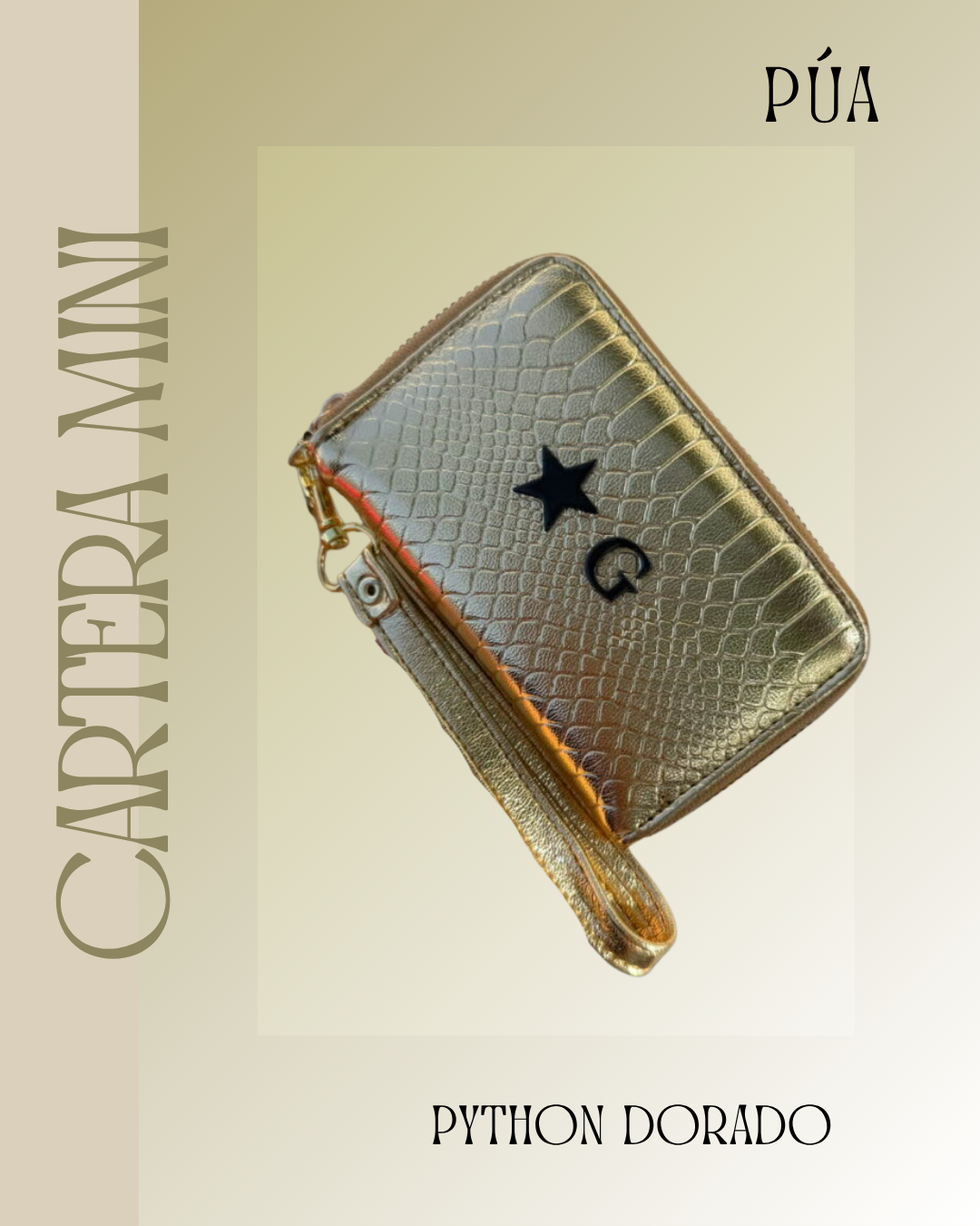 Cartera Mini Python Dorado Herraje Oro